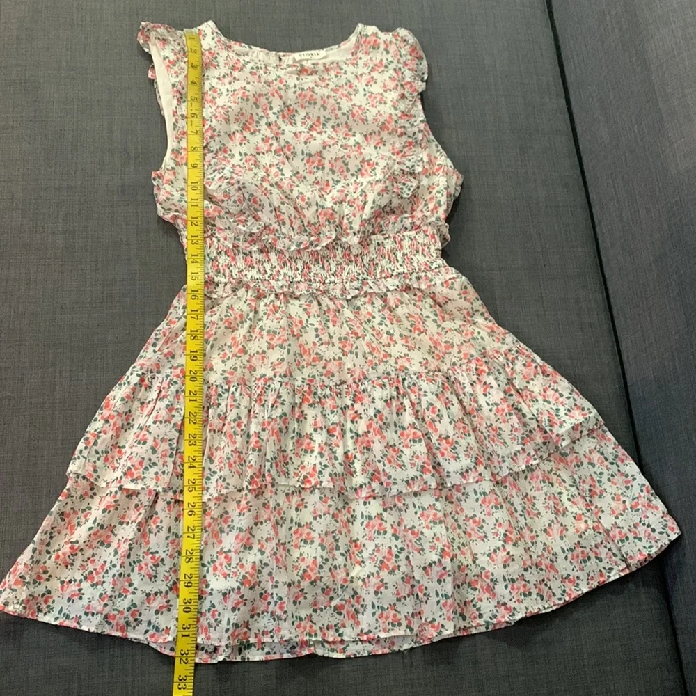STORIA Ruffle Layer Ditzy Floral Mini Dress Pink White Medium Sleeveless Party